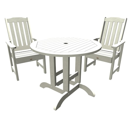 Highwood Usa Lehigh 3pc Round Outdoor Patio Furniture Dining Set AD-DNL36-WHE